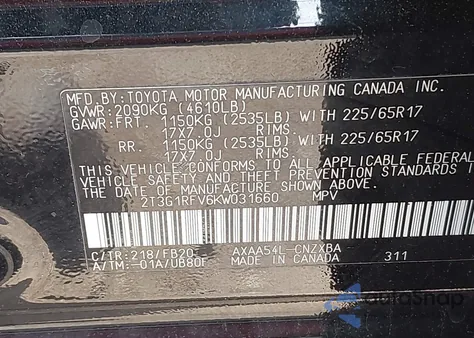 2019 Toyota Rav4 Le from USA, damaged, VIN 2T3G1RFV6KW031660